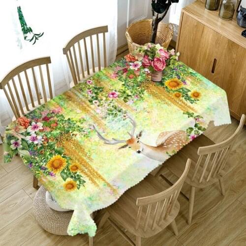 Yellow tablecloth Round table Waterproof 3D Table cloth rectangular party Cabinet cover Customized size Sika deer Pillowcase