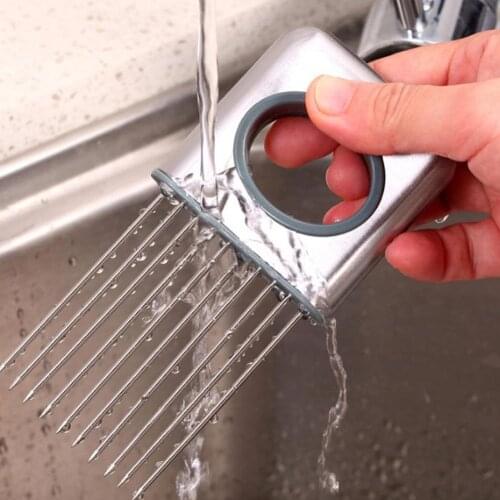 Steel Onion Needle Onion Fork Vegetables Fruit Slicer Kitchen Cutting Safe Holder Tools Aid Tomato Cutter Accessories O9G2