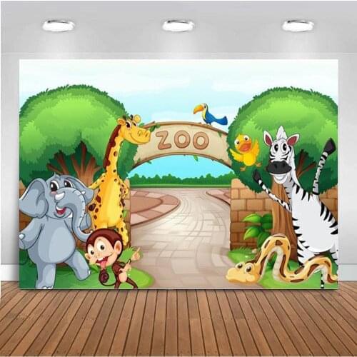 Children Kids Baby Birthday Photography Backdrops Cartoon Animals Zoo Photography Backgrounds For Photo Studio Props Vinyl