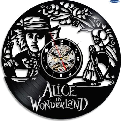 Alice in Wonderland Theme Creative Vinyl Wall Clock la crosse,wall clock saat alarm clock reloj large wall clock duvar saati