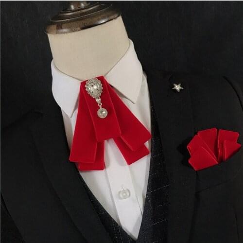 Vintage Mens Velvet Diamond Bow Tie Set British Style Men Wedding Bowtie Pocket Towel Gowns Formal Suit Shirt Accessories Gift