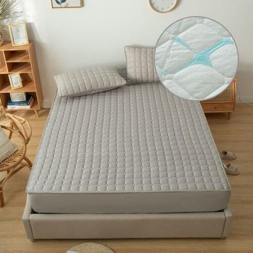Waterproof Fitted Sheet Solid Color Quilted Bedspread Mattress Protective Cover With Elastic Band Thickened Bed Sheet