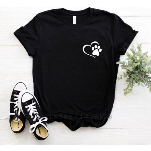 Paw Heart Pocket Dog Cat Women Tshirt No Fade Premium T Shirt For Lady Girl Woman T-Shirts Graphic Top Tee Customize