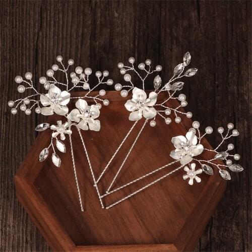 Women silver colour Hair Clips Headpieces Wedding Hair Jewelry Accessories Crystal Pearls Hair Forks for Bridal Hairstyle