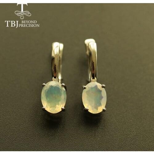 TBJ ,Simple opal earring natural ethiopia opal clasp earring oval cut 7*9mm 3ct 925 sterling silver fine jewelry for women gift