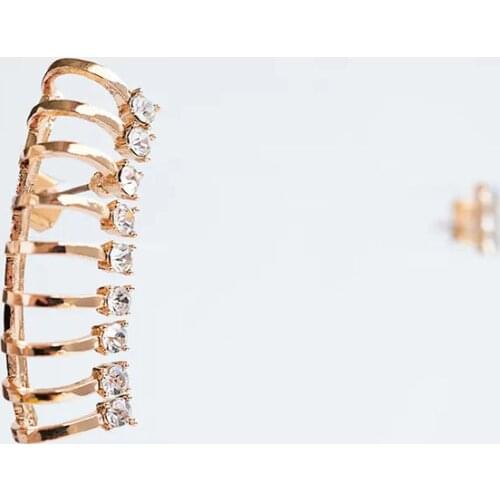 ZA Vintage Asymmetrical Rhinestone Earrings For Women Trendy Gold Metal Statement Earring Fashion Jewelry Dropshipping