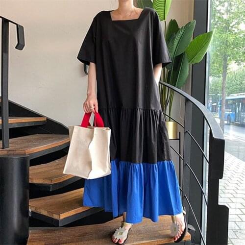 2020 Patchwork Boho Long Dress Women Square Collar Party Elegant Maxi Summer Dress Ruffles Office Casual Dress Plus Size M-6XL