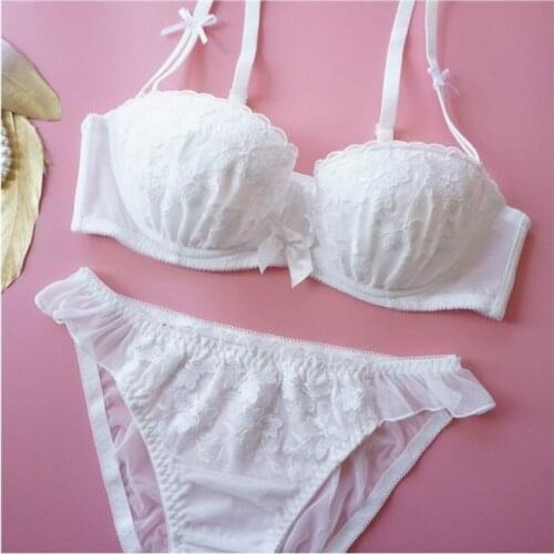 Sweet Cute Princess Push Up Lingerie Japanese Sexy Lace Bra and Panty Set Underwear Women Underwire Bra Panties Embroidery White