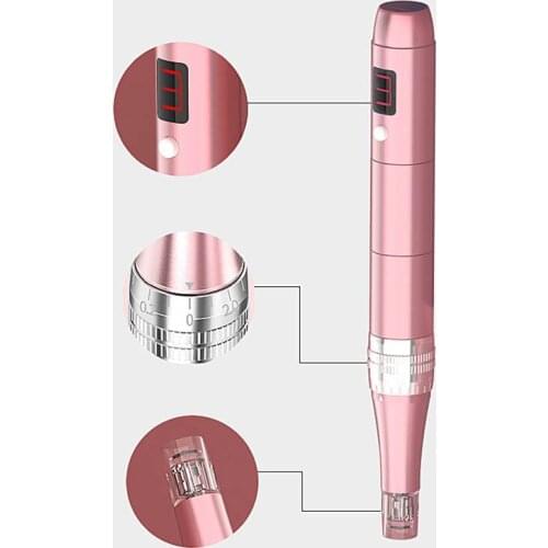 1set USB Recharged Pink Replace Needle Cartridge Screw Micro Needling Tattoo-Machine Silver Microneedle Derma Rolling Nano