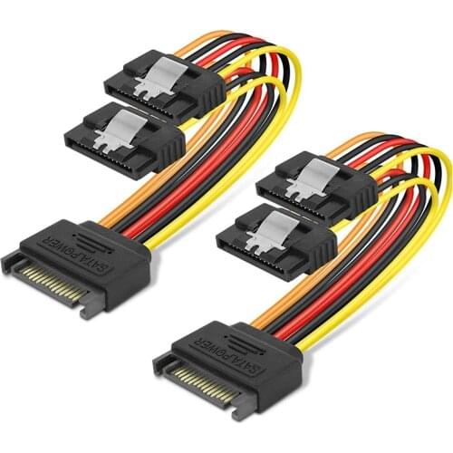 15 Male P to 15P Female Power Cord,15 Pin SATA Power Y-Splitter Cable 15cm - 2 Pcs