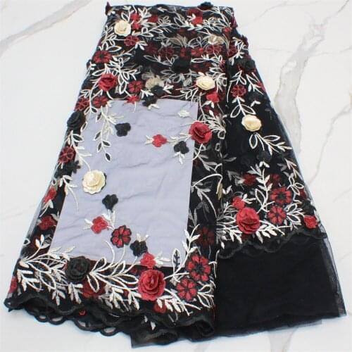 2021 French Net Lace Fabric 5 Yards 3D Flowers Embroidery African Nigerian Celebrant Asoebi Robe Tailoring Lace Material 4260B