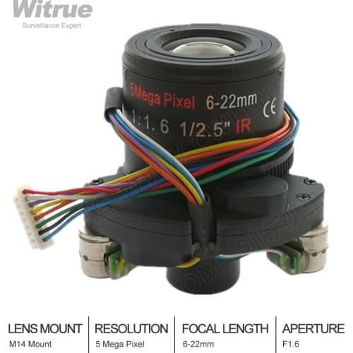 5Megapixel Varifocal CCTV Lens 6-22mm D14 Mount Long Distance View With Motorized Zoom and Focus For 1080P/5MP AHD/IP Camera