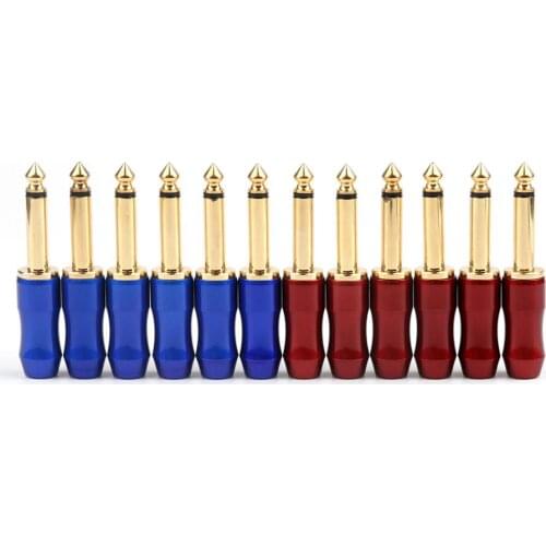 Areyourshop 12 Pcs Brass Gold Plated 6.3mm 1/4" Mono Jack Audio Plug Connector Soldering Red Blue