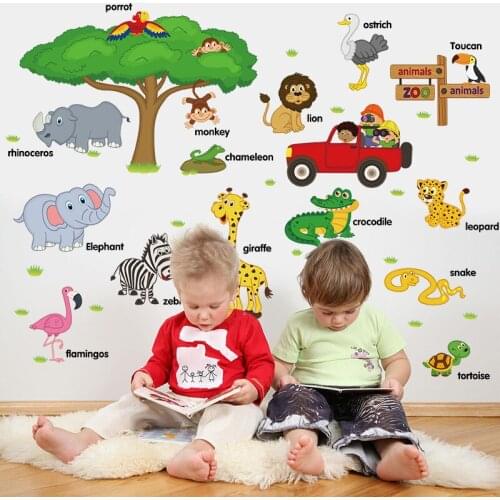 Free Shipping Hot Sale Cartoon Animal Zoo Wall Stickers Car Home Decals Kis Rooms Kindergarten Decoration Wall Art Poster