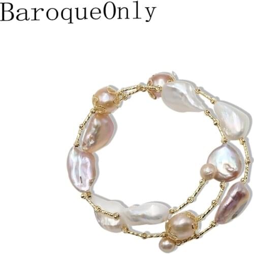 BaroqueOnly handmade Mixed-colour Baroque Natural Freshwater Pearl Bracelet No Buckle Free Shipping HA