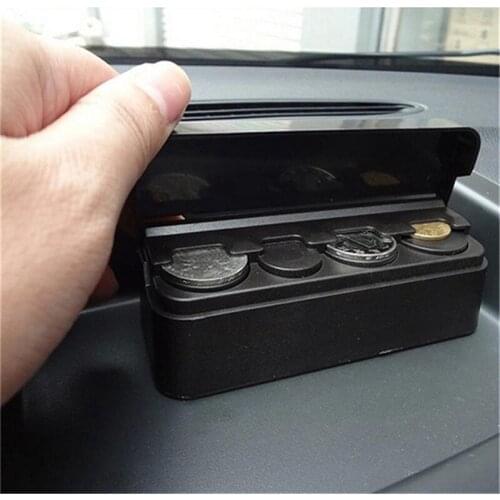 Black Plastics Car Coin Organizer Case Change Money Storage Box Container Money Coin Holders Organizer 4 Grid