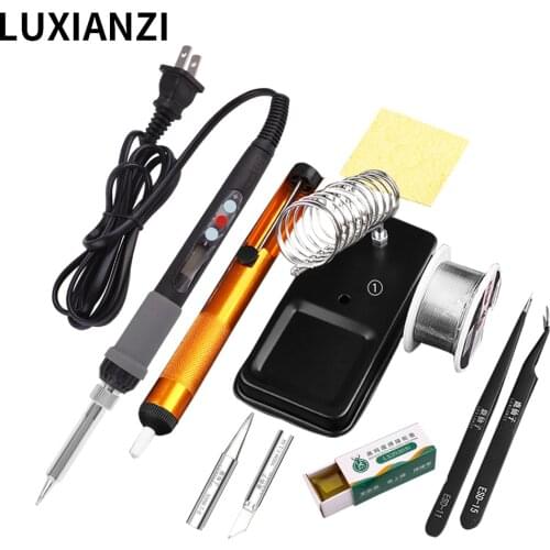 LUXIANZI 80W Digital Soldering Iron Kit Welding Soldering Tip Repair Rework Tools Adjustable Ceramic Heater Soldering Tips 60w