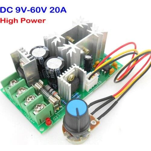 DC 9V-60V 12V 24V 36V 48V 20A PWM DC Motor Speed Controller Switch Control Converter High Power Electric Regulator Governor
