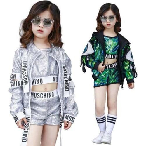 BAZZERY 110-180CM Children Jazz Dance Costume Boys Girls Street Dance Performance Wear Sequins Modern Kids Child Hip Hop Clothes
