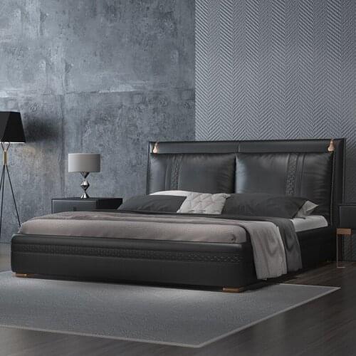 Hot sale Luxury bed modern leather bed Hong Kong bed with golden stainless steel frame