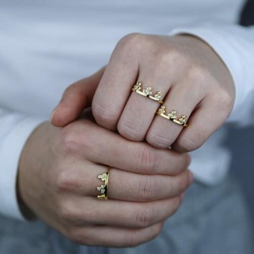 Hot sale tiny band gold color stack rings with cz paved crown shape finger rings jewelry for girl birthday festival jewelry gift