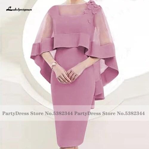Lakshmigown Rose Pink Mother of Bridal Dress with Cape 2021 Robes Satin Modest Women Cocktail Dinner Wedding Party Gowns