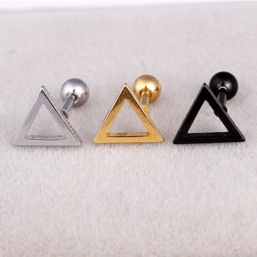 Fashion Punk Triangle Earrings Color Gold Black Stainless Steel Geometric Hollow Triangle Stud Earrings Jewelry For Men Women