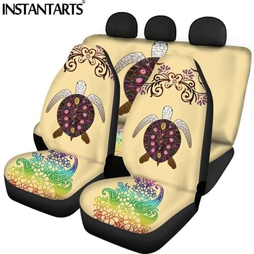 INSTANTARTS Retro Style Sea Turtles Design Washable Car Accessories Car Seat Covers Elastic Front/Rear Vehicle Seat Cushion Soft
