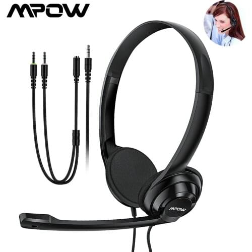 Mpow HC9 Office Headset Lightweight 3.5mm Computer Headphone with Microphone Y Adapter for Call Center Skype PC Cellphone Laptop