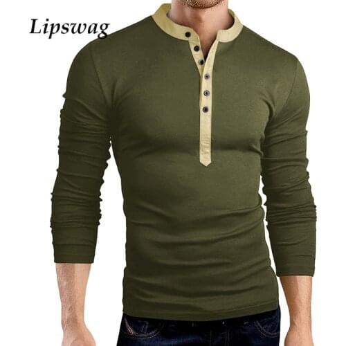 Autumn Casual Mens Cotton Linen Shirts 2021 New Fashion Patchwork Buttoned V-Neck Pullover Men Long Sleeve Slim Tops Streetwear