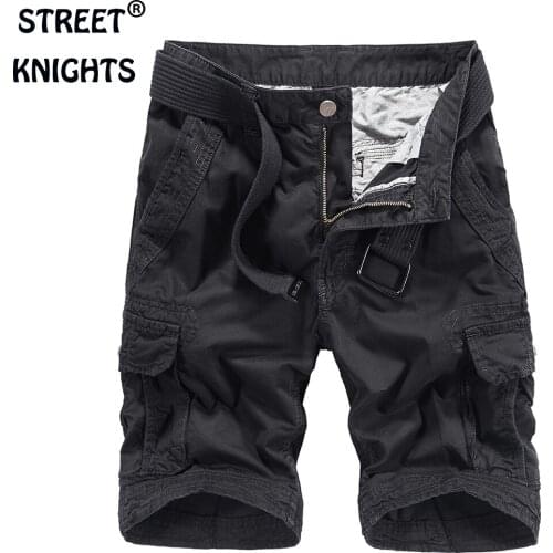 Mens 2021 Summer New Casual Loose Camouflage Cargo Shorts Men Multi-Pocket 100% Cotton Street Military Knee-Length Beach Shorts