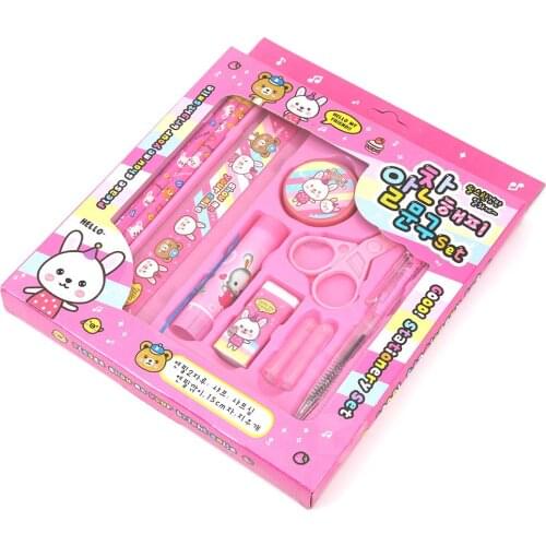 9pcs Cartoon Stationery Set Practical Delicate Superior Quality Durable Scissors Eraser Pencil Sharpener Students Supplies Gifts