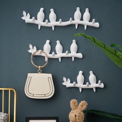 Room Wall Decor 3D Birds Statue Hanging Home Decoration Decorative Sculpture Coat Keys Hanger Clothes Towel Hook Handbag Holder