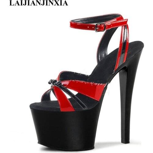 LAIJIANJINXIA New Red Womens Shoes Women 17 CM High Heels Sandals Womens Pumps Summer Autumn Big Size 34-46 Peep Toe Sandal