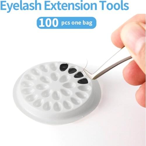 100pcs Disposable Eyelash Glue Holder Pallet Eyelash Extension Glue Pads Stand on Eyelash Plastic Glue Holder for Eyelash