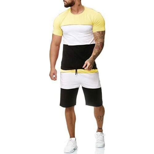 Casual fashion shorts two sets of mens sport team splice-Summer training sets of mens T-shirt