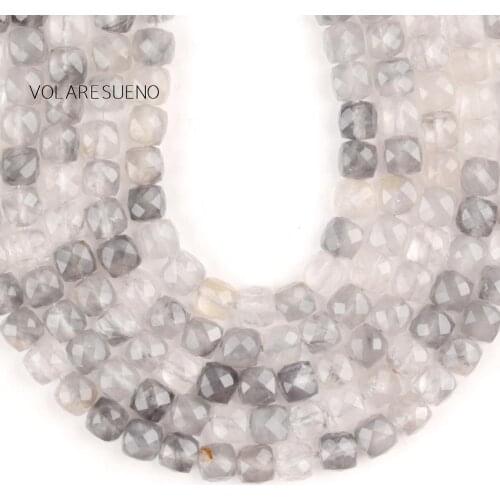 Natural Gem Gray Crystal Faceted Stones Beads For Jewelry Making DIY Needlework Square Spacer Beads Bracelet Charms Necklace