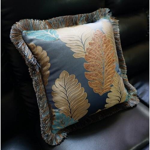 Luxury Europe Embroidered Fannel Fabric Home Bed Car Decor Cushion Cover Gift Tassel Noble Throw Pillowcase 1pc ,Not Filling