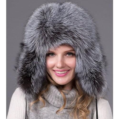Womens Winter Fox Fur Hat Fox/Raccoon Fur Hat With Waterproof Cloth Fashion High Quality Female Ear Hanging Cap HJL-05
