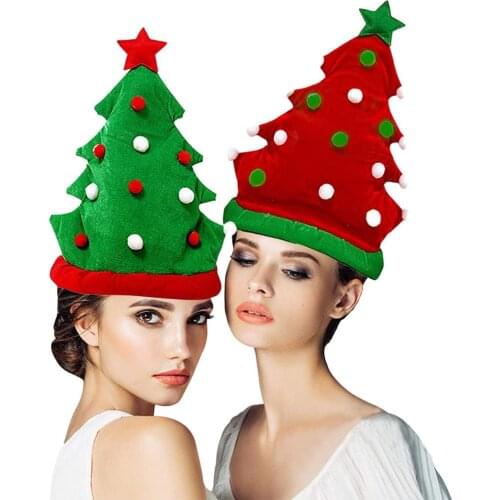 Christmas Tree Hats Washable Soft Plush Holiday Santa Cap Christmas Hat Christmas gift for Party Decor
