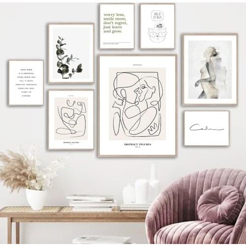 Modern Abstract Lines Woman Leaf Quote Wall Art Canvas Painting Nordic Posters And Prints Wall Pictures For Living Room Decor