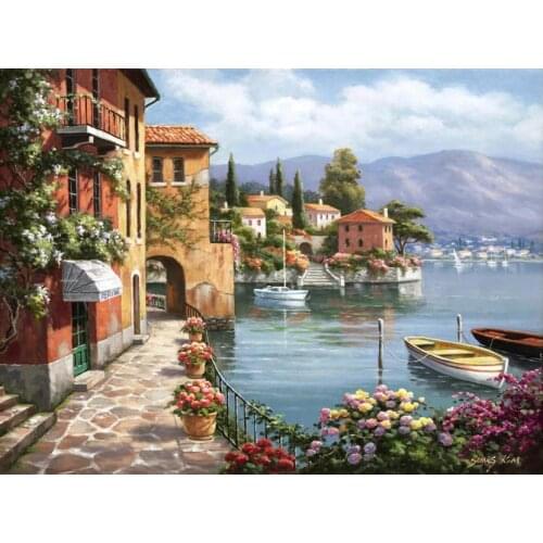 Mediterranean landscape canvas oil paintings Villa de Lago for wall art home decor