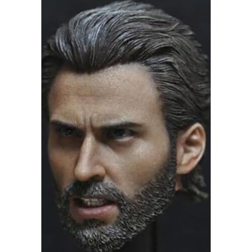 1/6Scale U.S. Super hero Chris Evans Captain Beard Version Head Sculpt Male Model Short Hair Headplay for 12" Action Figure Body