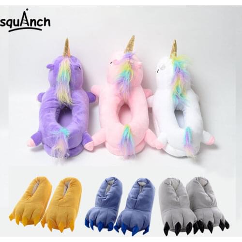 Unicorn Slippers Cartoon Animal Claw Kigurumis Onesies Pajama Shoes Kid Adult Kawaii Funny Paws Casual Cosplay Prop Party Wear