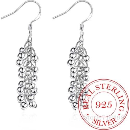 Korean 925 Sterling Silver Beads Ball Grape Vintage Long Tassel Dangle Earrings For Women 2020 Engagement Wedding Jewelry Gift