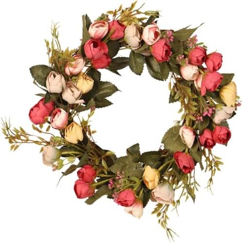 Rose Flower Wreath Faux Floral Wreath Door Wreaths For Front Door - 12 Inch
