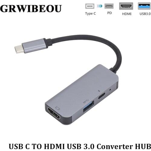 Grwibeou High Quality 3 in 1 usb c to hdmi converter usb 3.1 to hdmi usb 3.0 and pd adapter USB C Converter HUB For Macbook