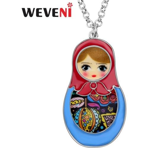 WEVENI Enamel Alloy Matryoshka Russian Doll Necklace Pendant Collar Cartoon Ethnic Jewelry For Women Girls Kids Gift Accessories