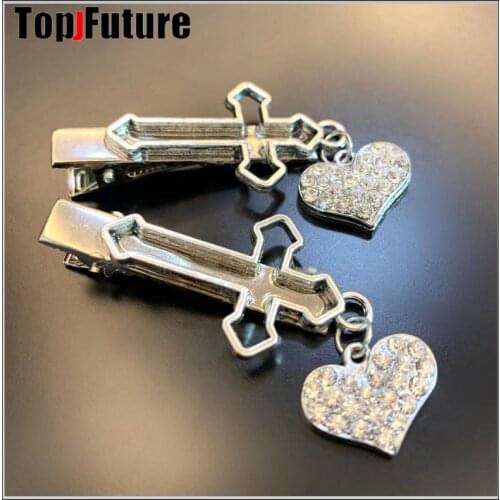 Girl Japanese Samurai Ninja pins Punk bling heart cross hairpin headdress pins hair pin Cross earth cool dark hair clip