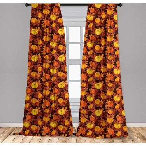 Pumpkin Curtain Autumn with Maple Leaves Squash Plants Warm Colored Pattern Window Treatment Living Room Bedroom